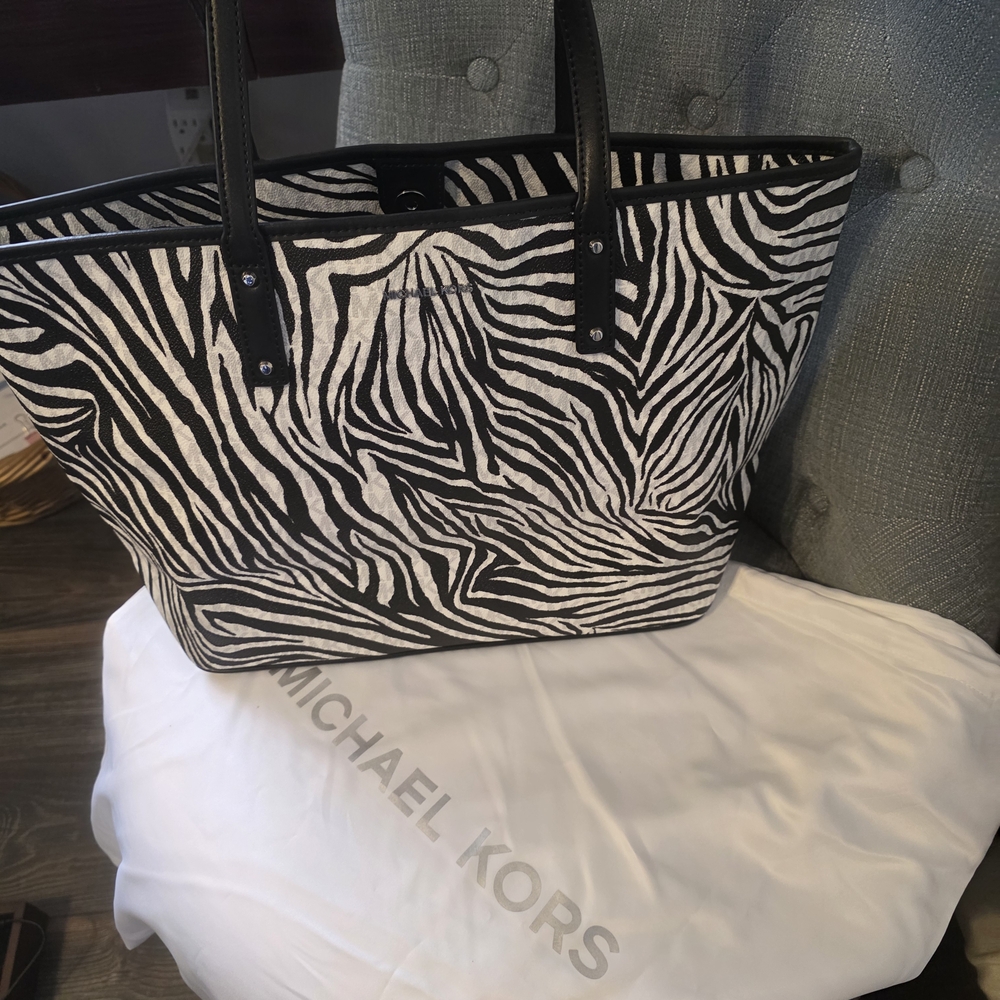 Michael Kors Black and White Zebra Tote - Picture 2 of 4